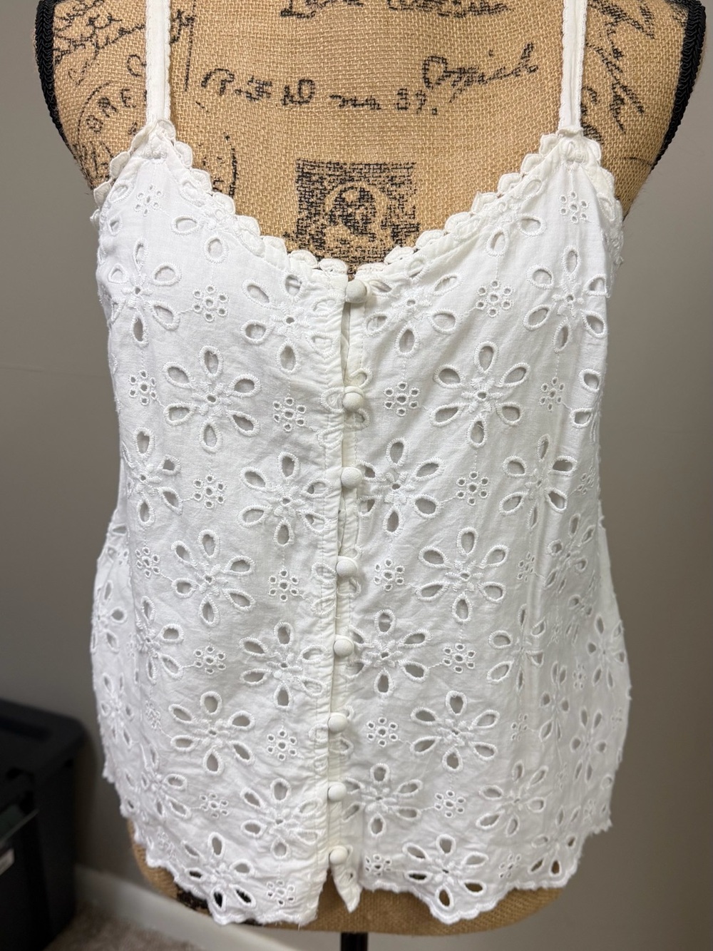 Abercrombie & Fitch White Cami with Navy Logo Trim